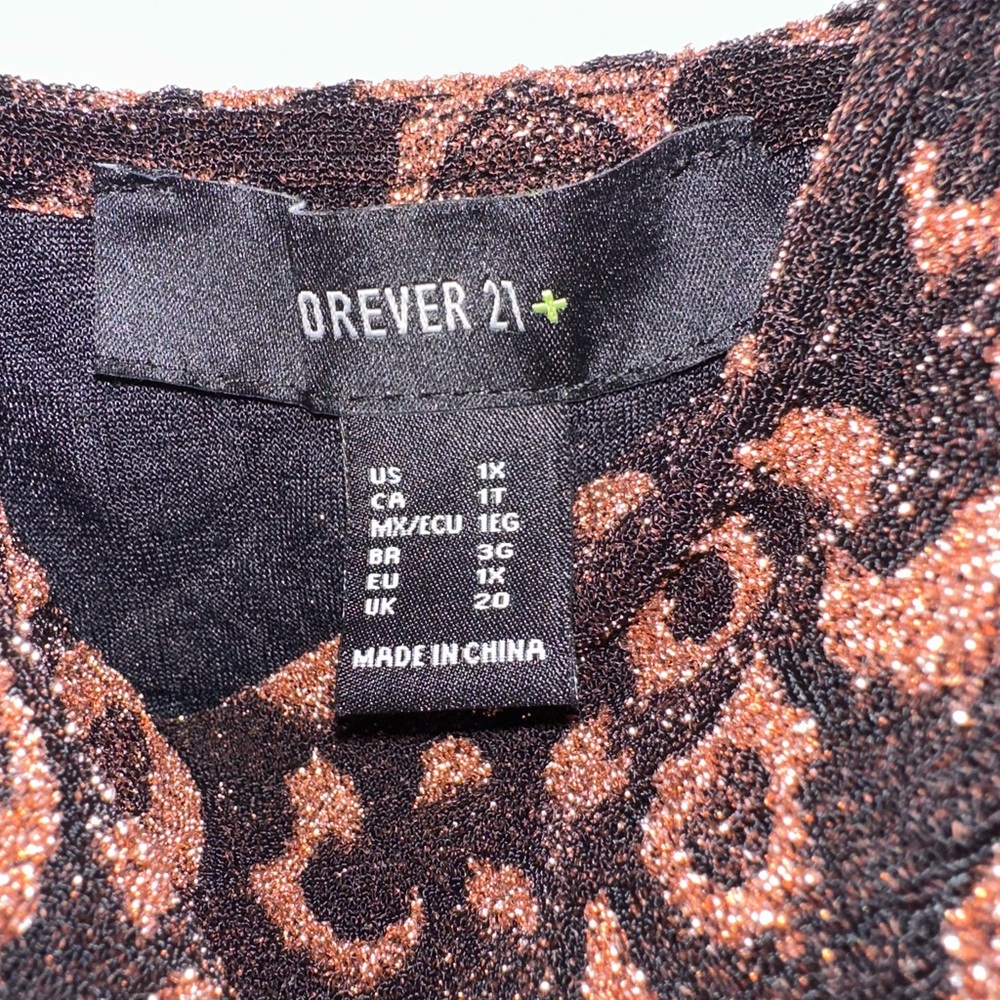 Forever 21 Brown and Black Sparkly cheetah 🐆 Animal Print Stretchy Mini Dress 1X - Picture 2 of 4